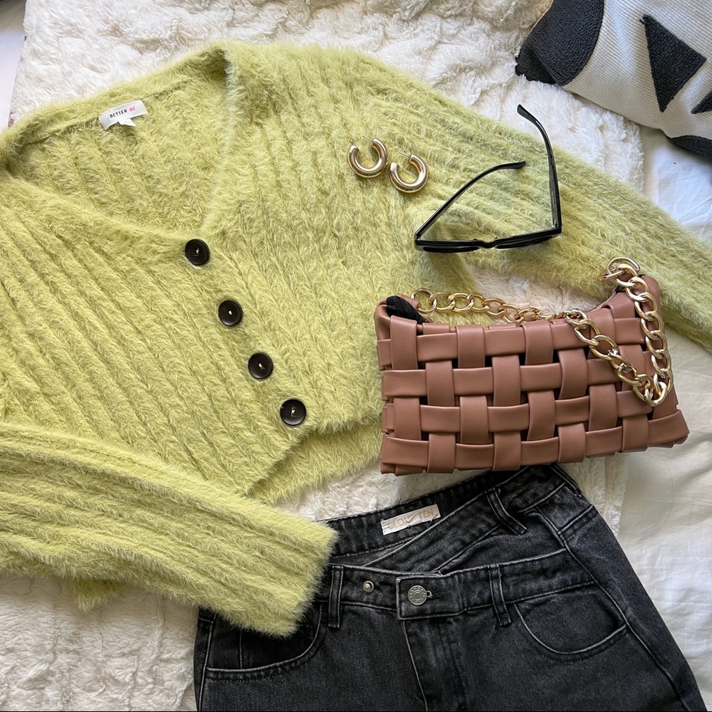 Lime Green Fuzzy Cardigan Top